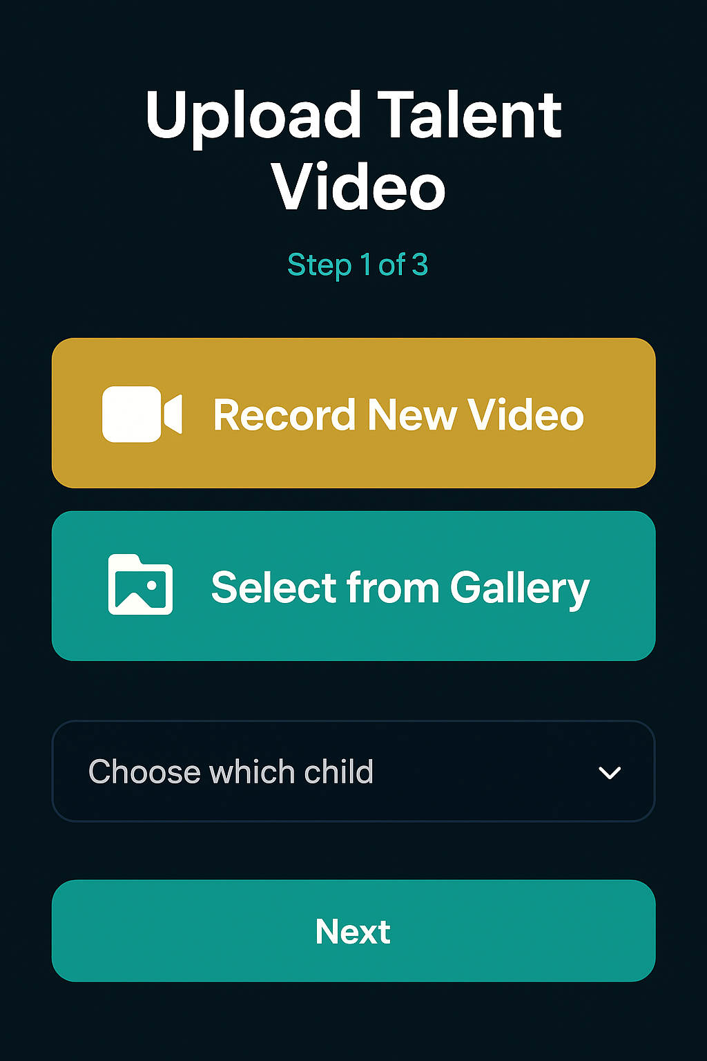 Upload Video Screen